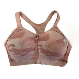Layer 8 Maximum Support Size 1X Sports Bra Pink Camo Fitted Front Zipper NEW